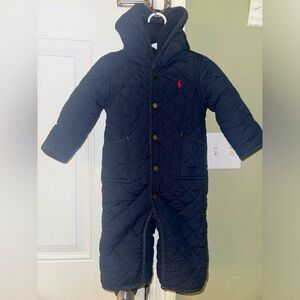 Ralph Lauren Vintage Kids Navy 9m Quilted Puffer SnowSuit Bodysuit EUC